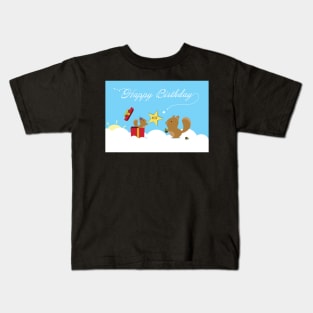 Happy Birthday Squirrels on the blue sky Kids T-Shirt